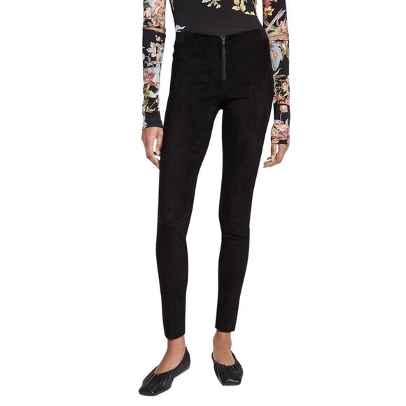 Alice + Olivia Black Suede Leather Skinny Leg Pants Exposed Zip Designer Size 2 - Picture 1 of 14